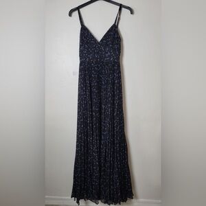 Fame Partners Gown Draped Pleated Blue Black Spaghetti Strap Maxi Dress Floral